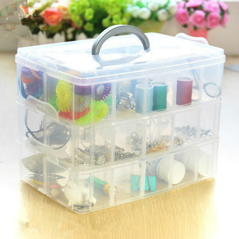 Plastic medium portable three-layer 30 grid toy storage box Classification medicine box Button jewelry beads finishing specimen box