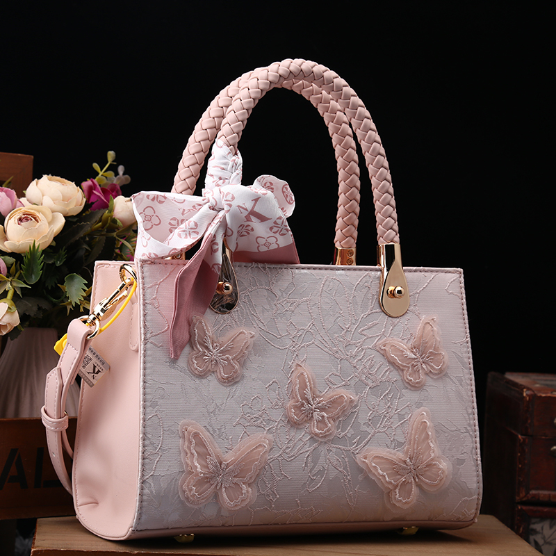 Genuine Leather Women's Handbag from the Store, 2026 New Fashion Embroidered Butterfly Pink Handbag, Versatile Shoulder and Crossbody Bag