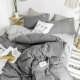 Nordic đường màu vàng đơn giản rửa sạch bông denim bông khăn trải giường chăn bông ba mảnh Nhật Bản-in 4 - Bộ đồ giường bốn mảnh