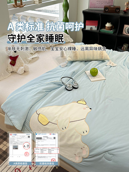 Machine Washable Class a Summer Quilt with Patch Embroidery, Cooling Ice-Skin Summer Quilt, Air-Conditioned Quilt for Single and Double Beds, Student Dormitory, Summer Season