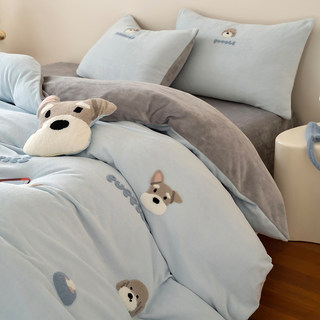 Toalla de dibujos animados bordado terciopelo de leche juego de cuatro piezas franela cálida gruesa edredón de terciopelo coral sábanas ropa de cama de otoño e invierno