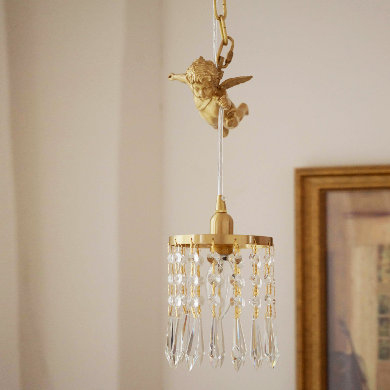 Nordic Modern Style Angel Crystal Chandelier Bedside Foyer European All-Copper Living Room Bedroom Lamp Coffee Led Lamp