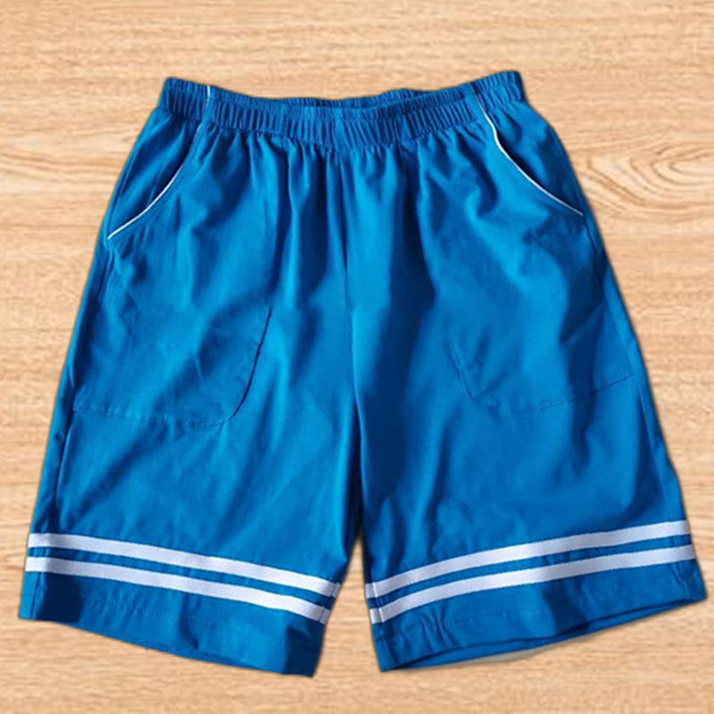 Sapphire Blue School Uniform Pants, Summer Thin Shorts, Blue Pants with Two White Stripes at the Hem, Sporty Casual Loose Five-Point Pants