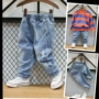 Quần jeans bé trai sáng màu quần dài mùa xuân và mùa thu quần bé đơn giản quần mềm lỗ rộng phiên bản Hàn Quốc của quần thủy triều - Quần quan dui cho be