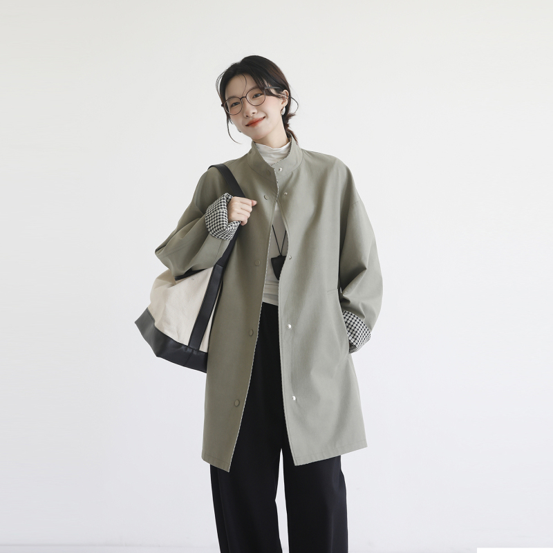 Rushujia Women's Stylish Trench Coat 2026 New Stand Collar Loose Casual Mid-Length Lazy Trench Coat Rushujia Women's Stylish Trench Coat 2026 New Stand Collar Loose Casual Mid-Length Lazy Trench Coat