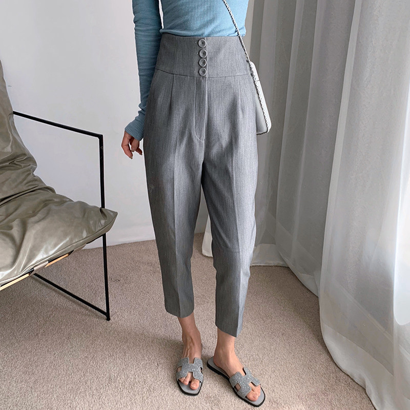 Spring and autumn high-quality gray suit pants super good version high waist slimming nine points harem small feet carrot pants