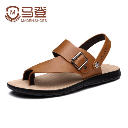 QC马登男凉鞋2018新款夏季真皮沙滩鞋男韩版