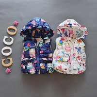 Áo khoác vest nữ mùa thu đông cộng với nhung dày graffiti cô gái vest bé cotton áo vest mặc mũ trùm đầu áo gile màu be