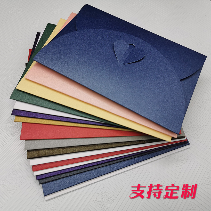 Heart-shaped envelope, love buckle envelope, pearlescent paper bronzing, customized LOGO personality, high-end exquisite creative card holder, pink gold blue No. 3 No. 5 love envelope condolence gold red envelope envelope