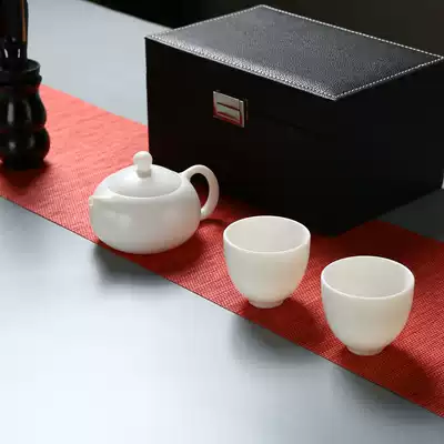 White porcelain Xishi pot, one pot, two cups of Kung Fu tea set, teapot, teacup, sheep fat jade porcelain tea set, high-end gift box packaging