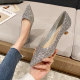 Champagne Color Wedding Shoes Bridal Shoes 2024 Spring and Autumn Silver Engagement Crystal Shoes Low Heels High Heels Female Bridesmaid Shoes