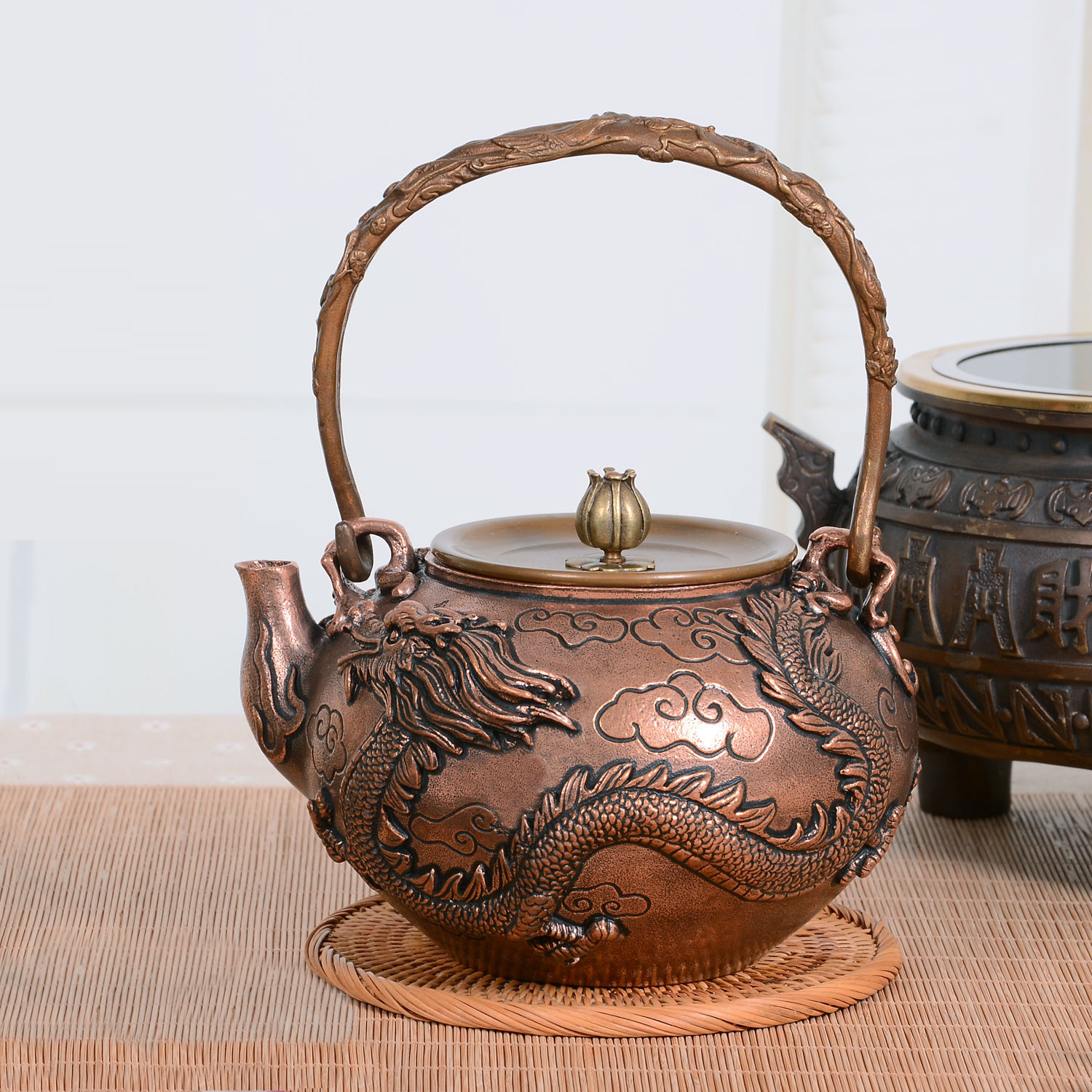 Dragon and Phoenix Chengxiang copper pot pure copper kettle pure handmade tea set antique thickened cast copper pot Japanese teapot