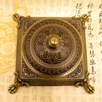 Antique brass ashtray Chinese style retro full copper ashtray with lid business gift home office decoration ornaments