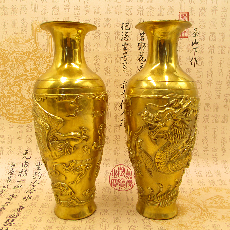Pure Bronze Dragon Phoenix Vase Hem a pair of large number antique vase craftsmanship Gift Pendulum accessories Home Office Living room Decorative Furnishing