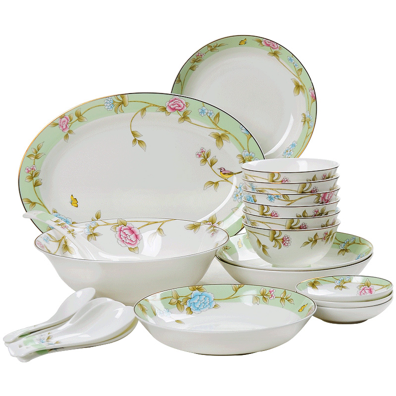 Tangshan ipads porcelain tableware suit Chinese dishes home family four people contracted combination of pottery and porcelain bowl large soup bowl