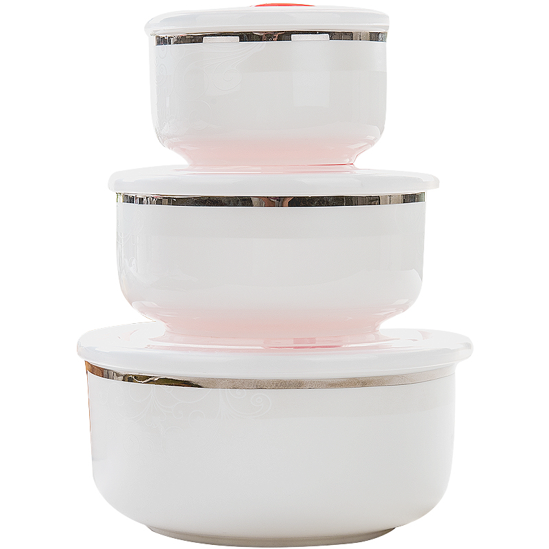 Red peony ipads China preservation bowl three - piece microwave sealing bowl of noodles with cover large size ceramic bowl bento lunch box