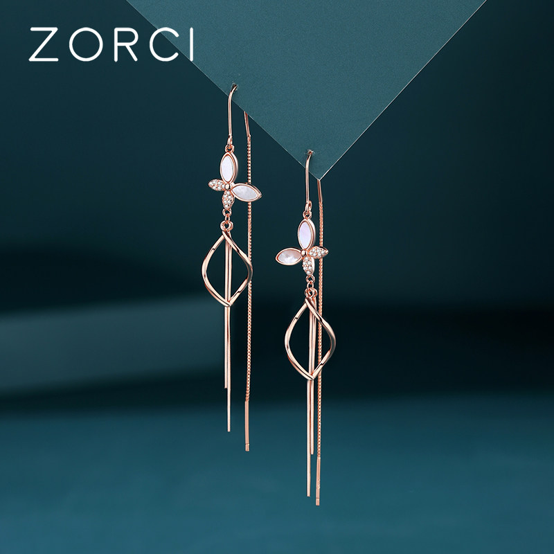 Butterfly earline sterling silver earrings women's round face slim 2021 new trendy feminine earrings temperament fringe earrings