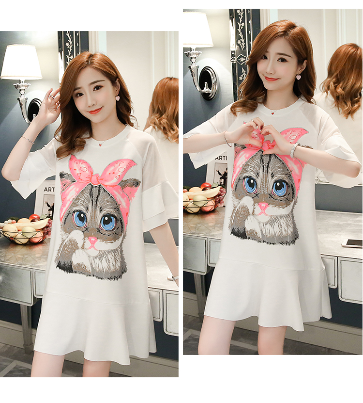 Váy bà bầu mùa hè áo dài đoạn phiên bản Hàn Quốc của bà bầu váy rộng kích thước lớn mùa hè bà bầu phù hợp / đơn - Áo thai sản áo khoác bầu