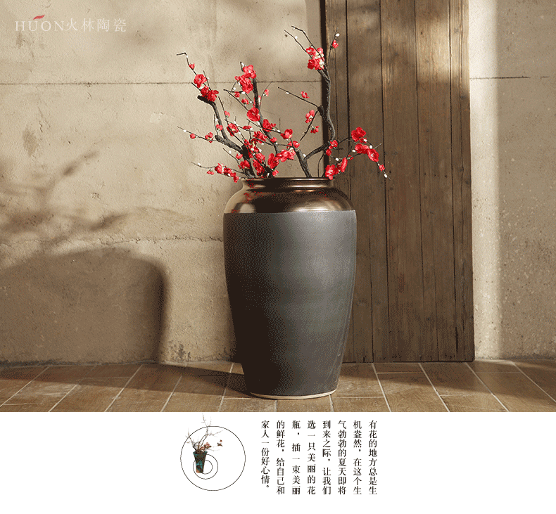 Jingdezhen ceramic I and contracted sitting room porch ground vase large light to heavy key-2 luxury high dry flower arranging flowers is placed