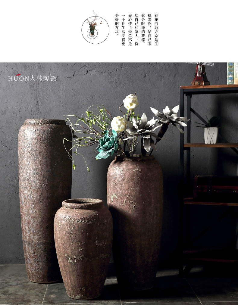 New Chinese style restoring ancient ways of jingdezhen ceramic POTS do old ceramic flower implement sitting room put dried flowers of large vases, coarse pottery furnishing articles