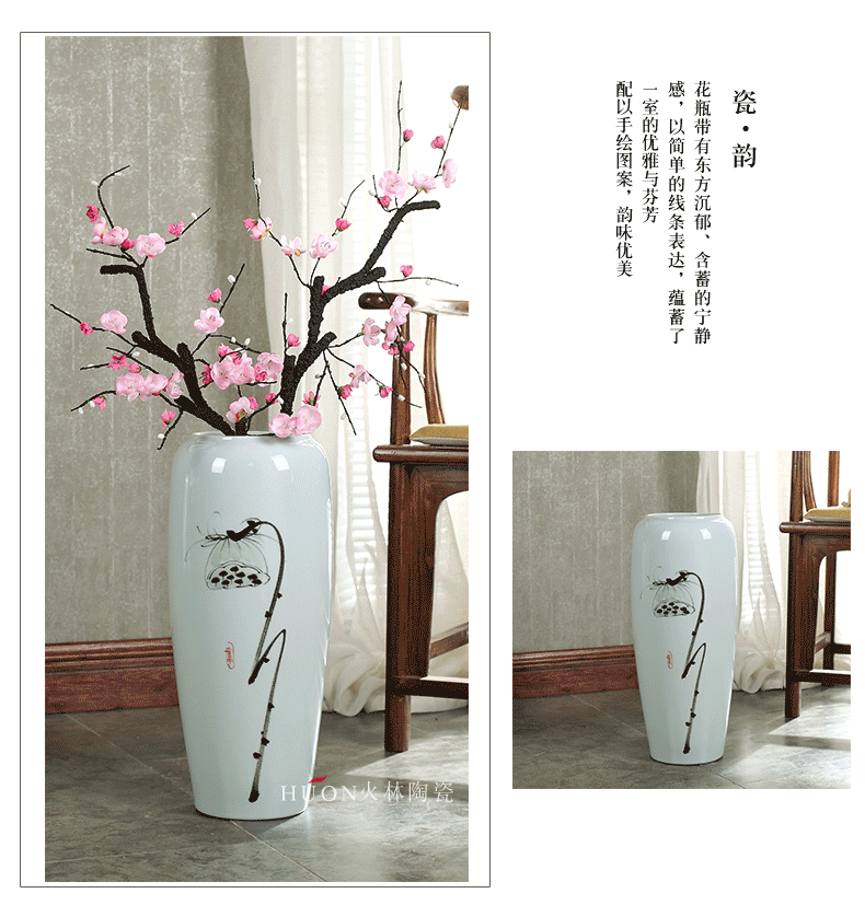 Contracted and I ceramic creative Chinese lotus dried flowers large vase zen living room home decoration flower arranging furnishing articles