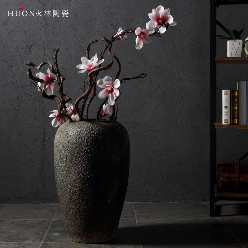 Clearance of jingdezhen ceramic vase landing retro POTS coarse pottery flower arranging dried flowers sitting room place courtyard garden decoration