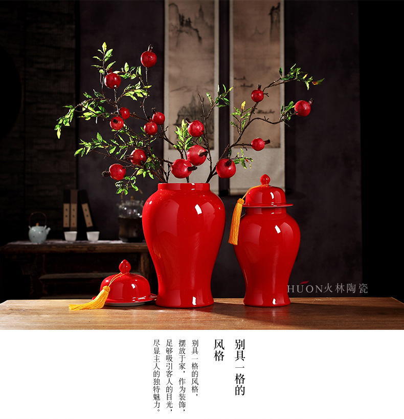 Jingdezhen ceramic tank storage tank general red vase of new Chinese style living room TV ark adornment desktop furnishing articles