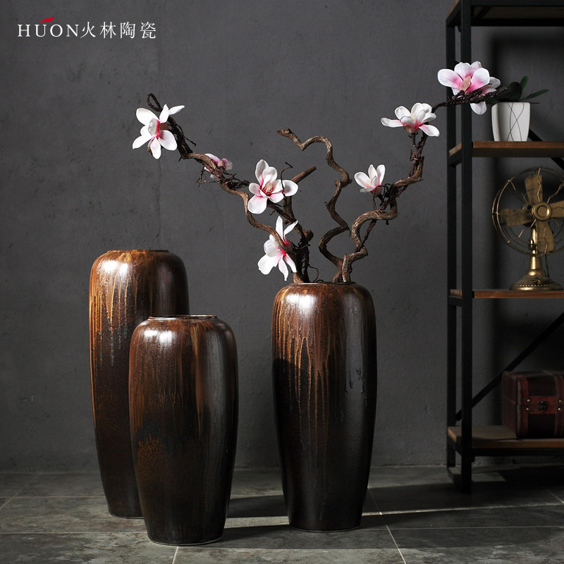 Jingdezhen Ceramics Arrival large vase Living room Xuanguan Villa Chinese Meditation Retro Dry Flower Flower Arrangement Pottery Jar Pendulum