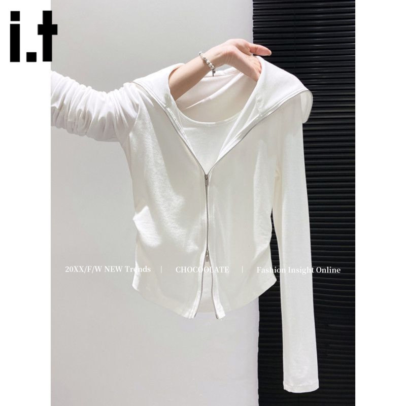 It:Chocoolate Preppy Style Fake Two-Piece Long-Sleeve Jacket for Women, New Spring and Summer Casual Fashion T-Shirt Top It:Chocoolate Preppy Style Fake Two-Piece Long-Sleeve Jacket for Women, New Spring and Summer Casual Fashion T-Shirt Top