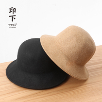 French black autumn and winter woolen hat flat top wool top hat female British socialite retro big hat tide tide