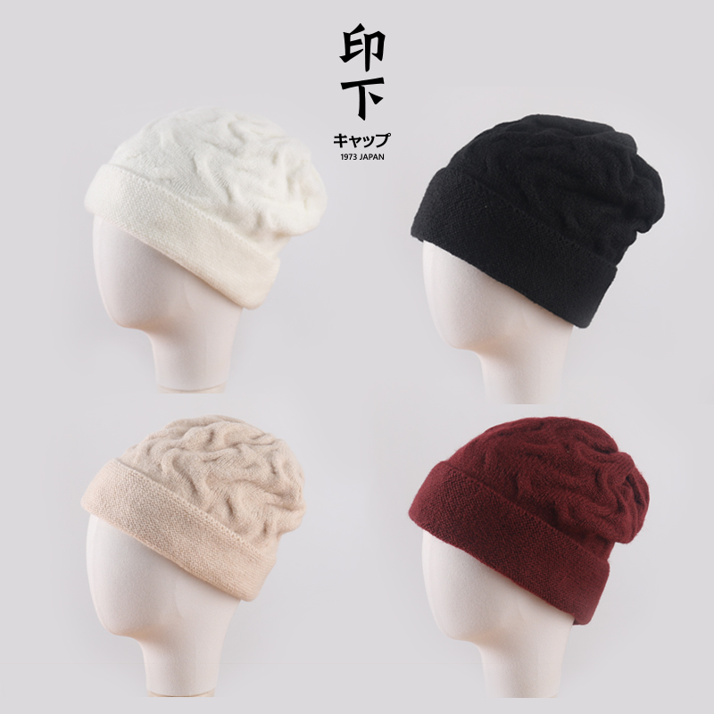 Hat autumn and winter women's solid color warm thick woolen hat women's chic Japanese all-match knitted hat ear protectors winter hat