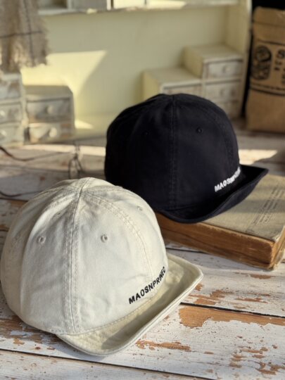 Japanese-Style Vintage Short-Brim Maos Stylish Embroidered Baseball Cap with Soft Brim, Canvas Workwear All-Season Duckbill Cap Trendy