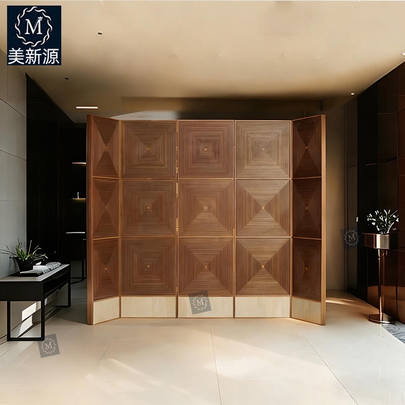 French-Style Mid-Century Solid Wood Screen, Living Room Partition Design, Retro Entrance Decoration, Foldable and Movable Screen