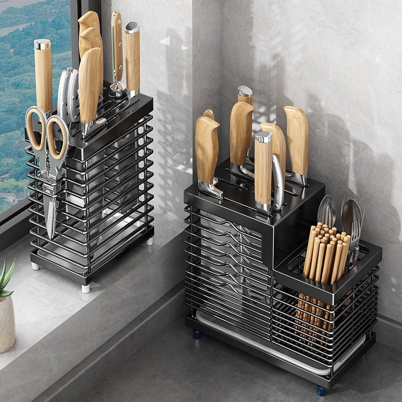 304 stainless steel kitchen knife holder shelve table kitchen kitchen knife chopstick integrated wall-mounted multifunctional cutter containing frame-Taobao