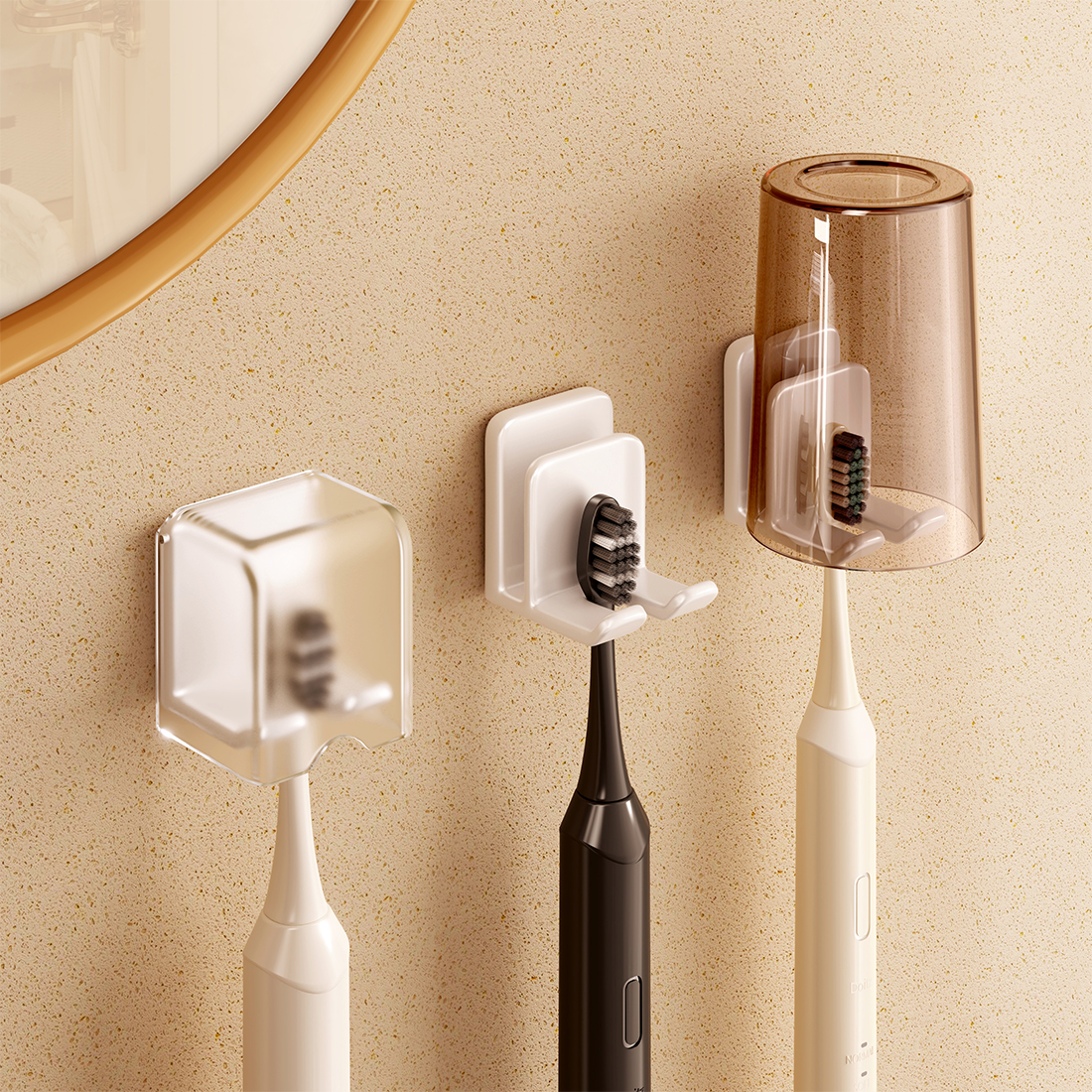 Youqin 歯ブラシ収納ラック パンチフリー 壁掛け歯ブラシカップ 歯ブラシ マウスウォッシュカップ収納 電動歯ブラシラック