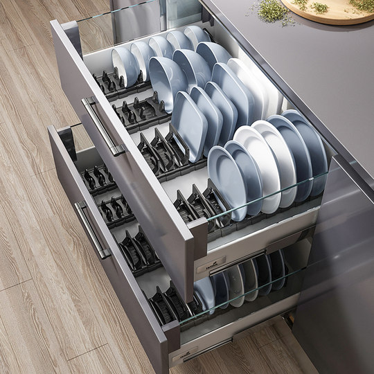 Kitchen cabinet built-in bowl rack drawer Dishes Dishes plate separator plate storage rack pull basket kitchen cabinet inner bowl rack rack