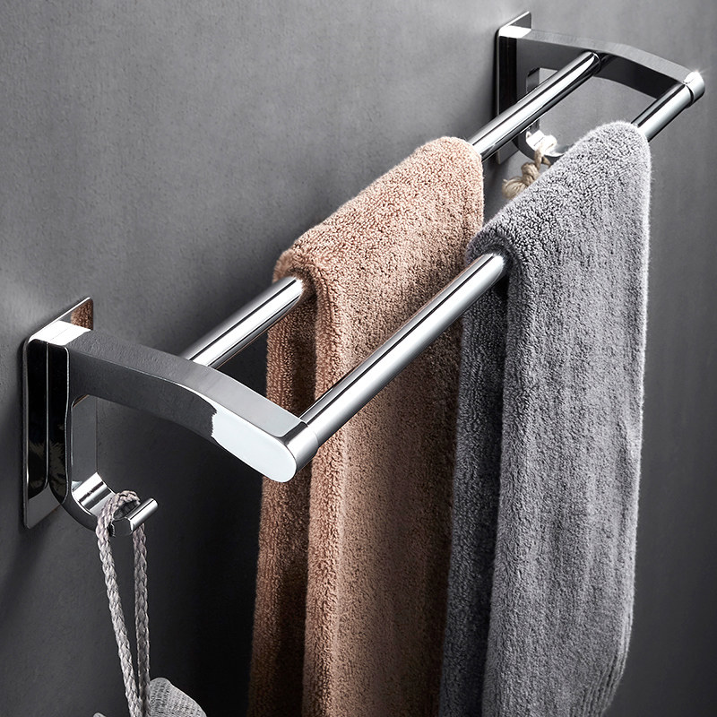 Punch-free stainless steel towel rack toilet bath towel rack bathroom hanger toilet shelf towel rail single and double rod