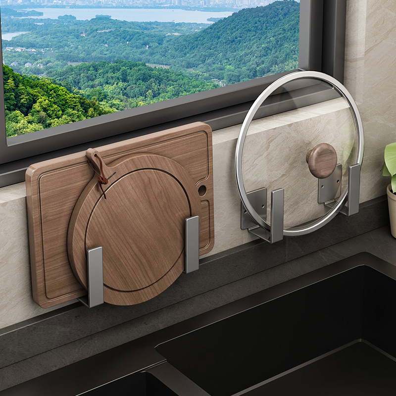 Cover Shelf Free of perforated wall-mounted kitchen shelving Gun Ash Multifunction Wall Chopping Board Containing rack-Taobao