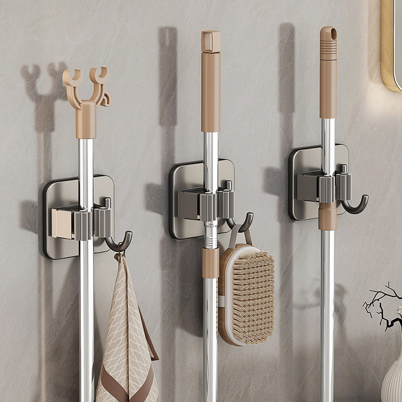 Gun gray mop wall clip hook toilet free punch multi-function wall stainless steel broom fixed hanger