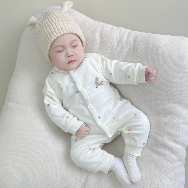 Baby spring and autumn quilted jumpsuit male and female baby cotton thermal clothing newborn cartoon crawling clothes romper jacket