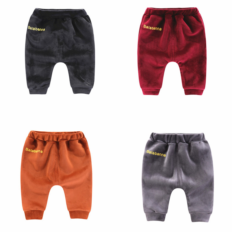 Baby warm pants boys women's pants winter plus velvet baby pants autumn and winter double-sided golden velvet baby Harlan pants