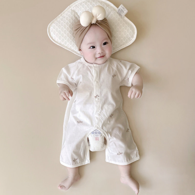 宝宝夏季透气网开档连体衣婴儿纯棉开衫哈衣薄款家居服小童短袖夏 — 9