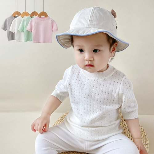 Летняя детская легкая и тонкая трикотажная модная дышащая футболка подходит для мужчин и женщин для девочек с круглым воротником, короткий рукав, 1-3 лет