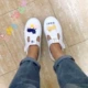 Velcro retro vẽ tay macarons mềm chị dâu giày siêu lửa giày vải nhỏ màu trắng giày nữ sinh viên văn học