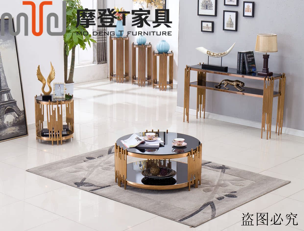 Nội thất hiện đại T hiện đại tối giản thời trang cá tính tròn mạ vàng bàn cà phê sang trọng inox mẫu bàn cà phê - Bàn trà mẫu bàn đẹp