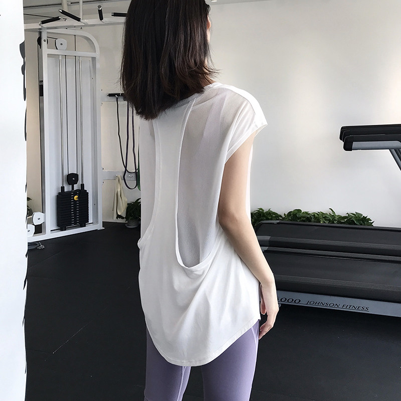 annerun mesh sports vest women's loose quick-drying running blouse sleeveless fitness T-shirt yoga suit top