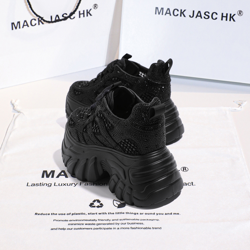 Hong Kong Mk Thick-Soled Height-Increasing 10cm Mesh Dad Shoes for Women 2026 Summer New Versatile Rhinestone Casual Sneakers