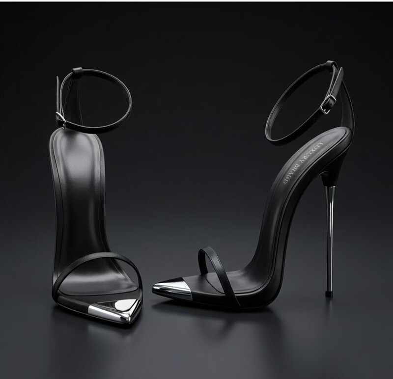 2026 New Model Black One-Strap Buckle Sandals Sexy Fairy Style Thin Heel High Heels for Petite Women
