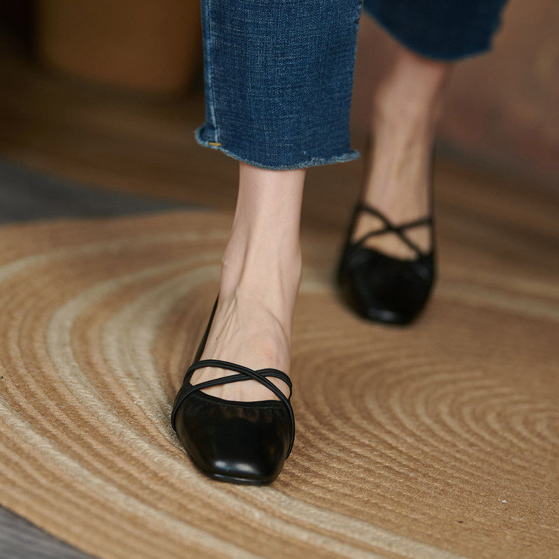 Genuine Leather Lefu Shoes Nurse Shoes Women Soft Bottom Retro Grandma Shoes 100 Hitch Comfort Cross With Shallow Mouth Single Shoe Woman Flat Bottom