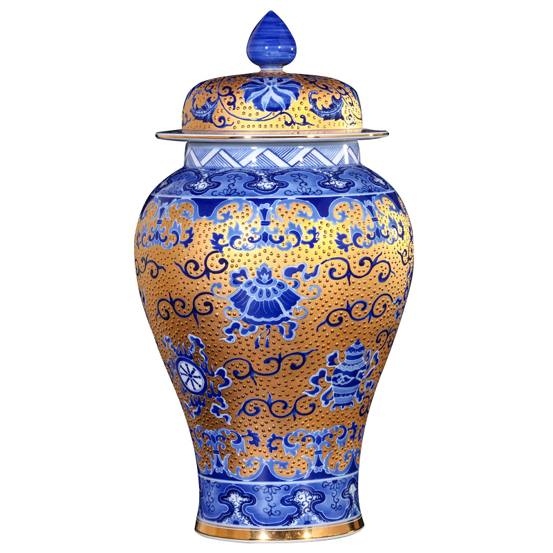 Jingdezhen blue and white gold ceramic hand - made sweet the general pot of new Chinese style and the sitting room porch TV ark adornment furnishing articles